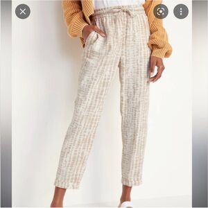 Old Navy Womens Neutral Beige Linen Drawstring Pants Stripes -NWOT XL